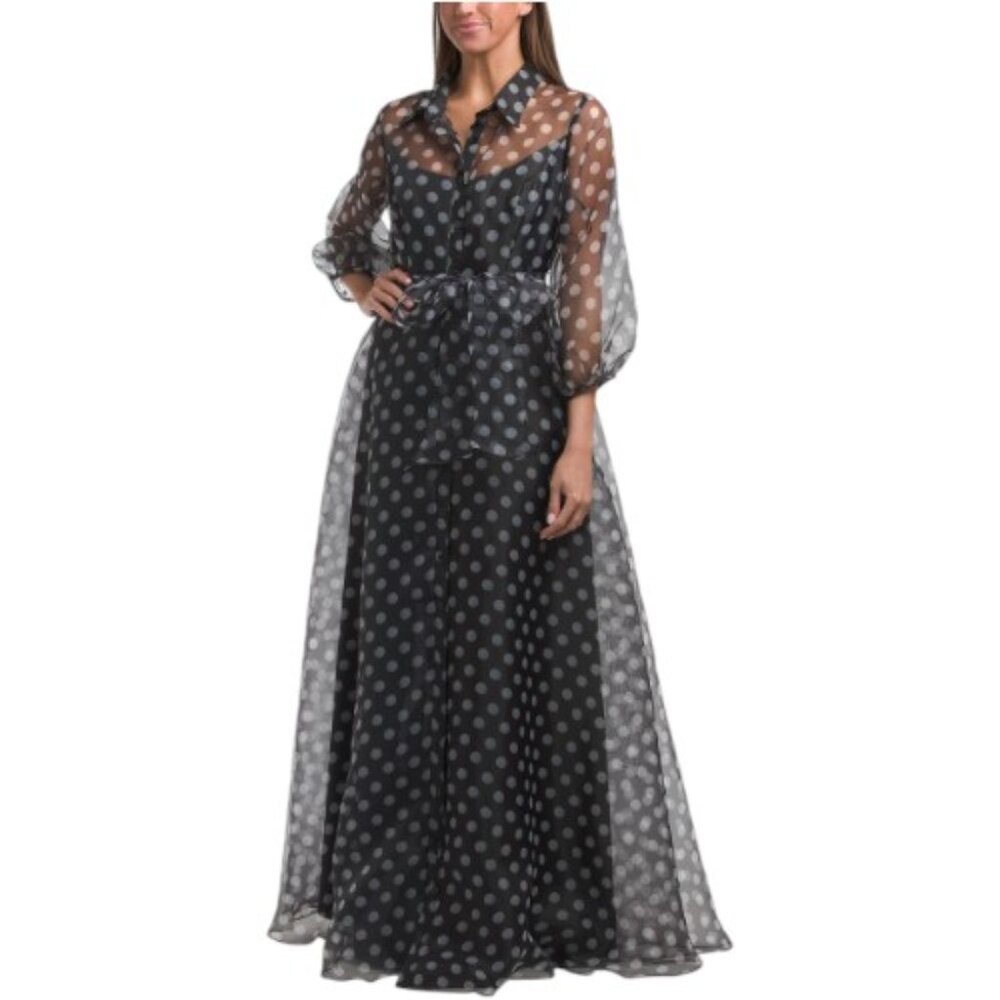 RENE BY RENE RUIZ Balloon Sleeve Polka Dot Shirt Gown